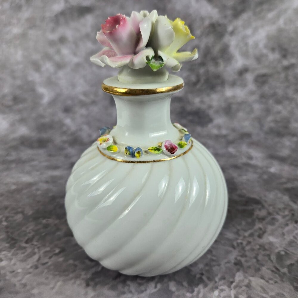 Vintage 1940's Matson Hand Painted Porcelain Bottle Jar Floral Topped Stopper